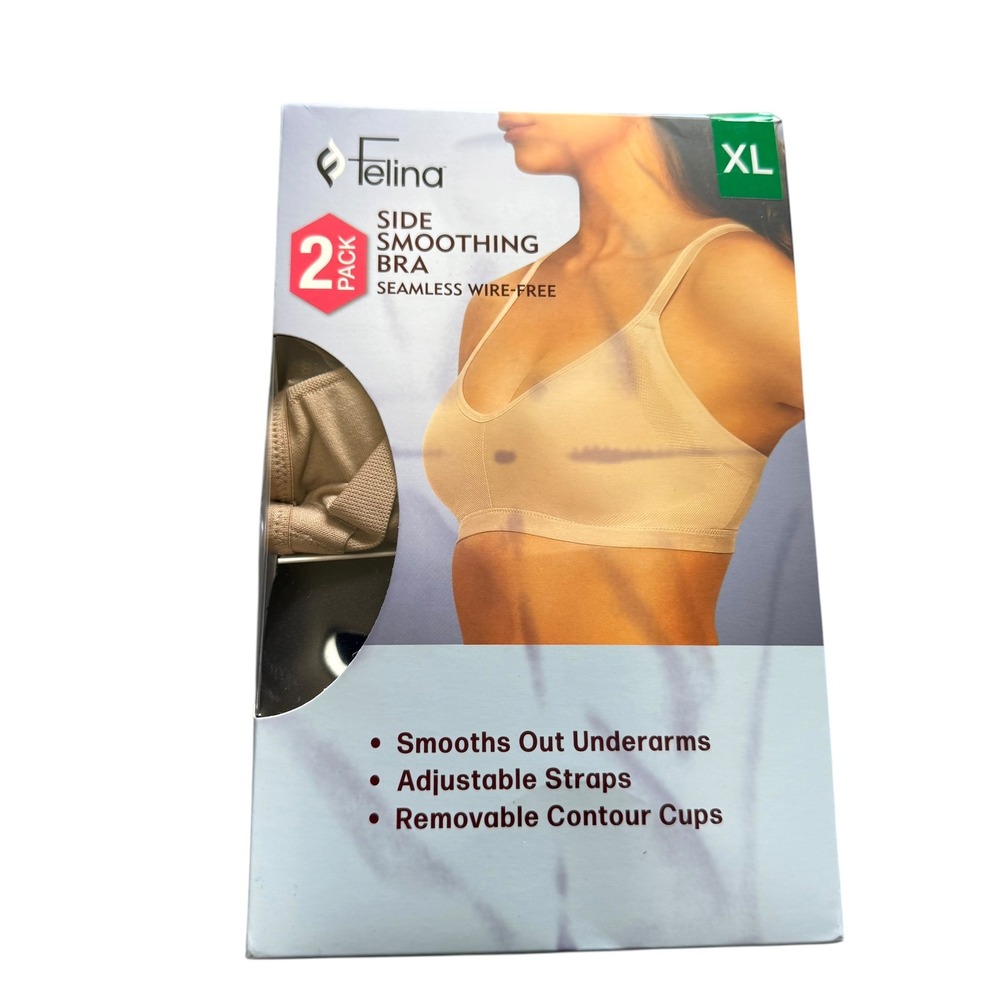 Felina Side Smoothing Bra Women XL Beige New 2-Pack Seamless Wire-Free Stretch